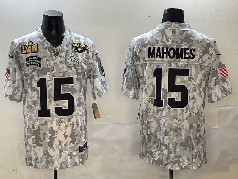 Men Kansas City Chiefs #15 Mahomes Camo 2025 Nike Salute to Service Limited NFL Jersey style 2
